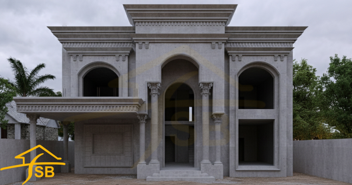 3D Front Elevation Plan of 1 kanal House